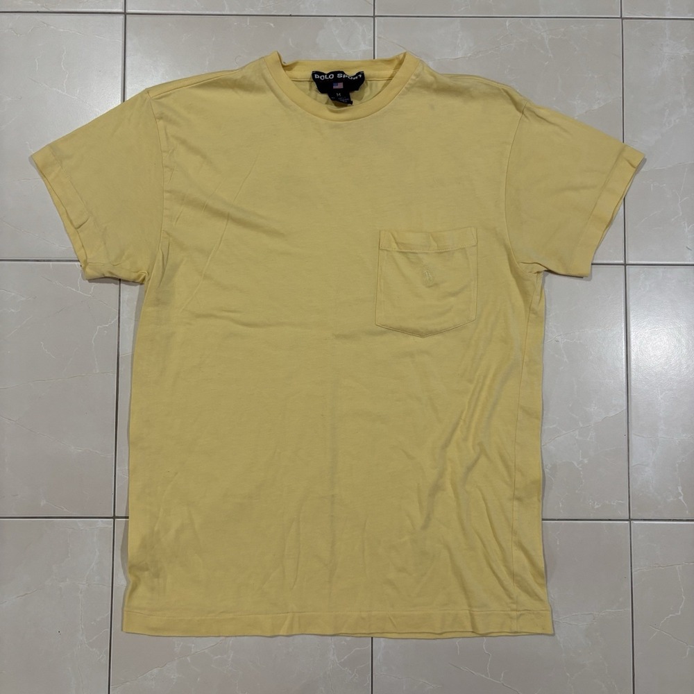 Vintage Polo Ralph Lauren Pocket T Shirt Single Stitch 90s Men's M Cotton Yellow